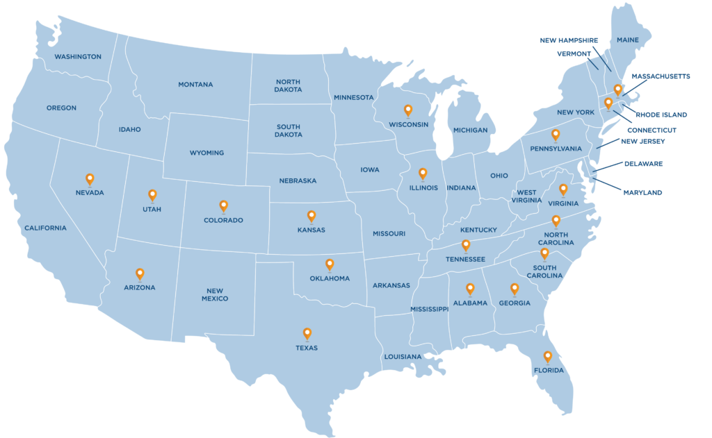 Map of 360 Smart Networks' client locations around the United States
